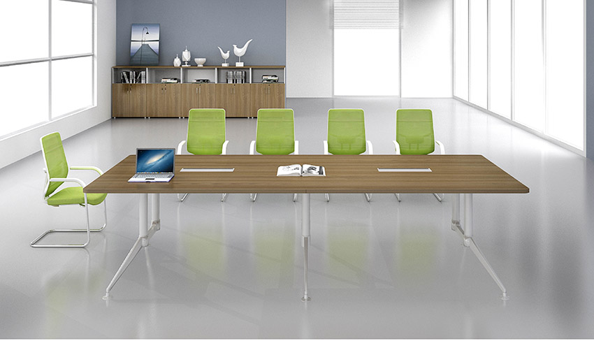 現代簡約長條10人板式鋼架會議桌洽談桌