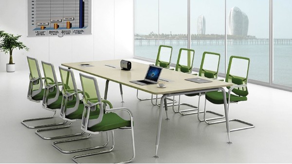 現代時尚簡約長條10人板式鋼架會議桌廠家