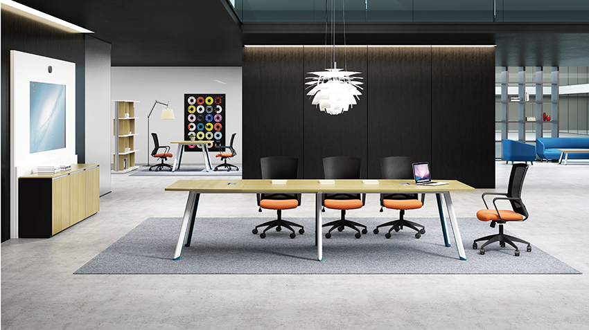 現代時尚簡約長條10人板式鋼架會議桌